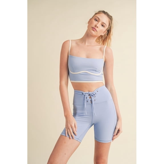 Saronite Solid Sculpting Adjustable Straps Stretchy Knit Bra Tank, Blue (Women's)