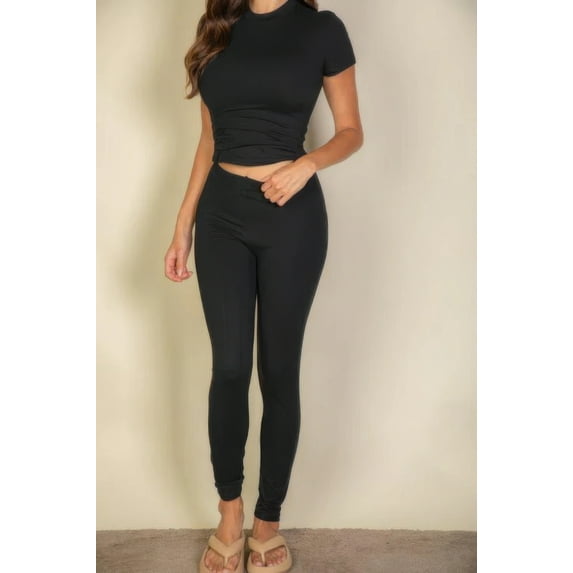 Saronite Solid Stretchy Full Length Knit Soft Leggings, Black (Women's)