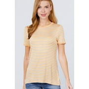 Saronite Striped Crew Neck Short Sleeve Rayon Shirt Top, Yellow (Women's)
