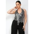 thumbnail image 1 of Saronite Surplice Halter Neck Sleeveless Sequin Party Top, Black/Silver (Women's), 1 of 1