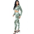 thumbnail image 1 of Saronite Tie Dye Print Wrap Front Long Sleeve Ribbed Sweater Knit Crop Top & Sweatpants 2-Piece Set, Olive (Women's), 1 of 4