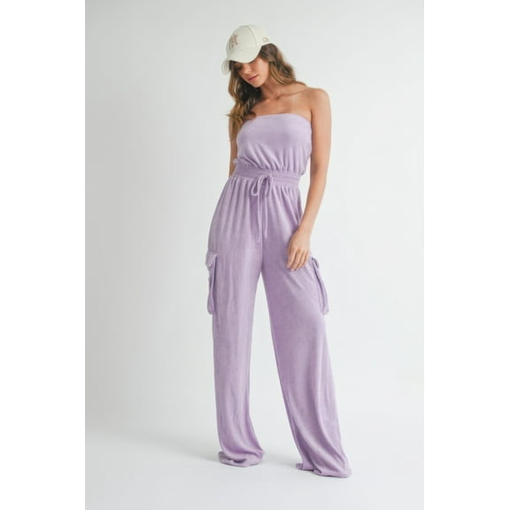 Saronite Tube Strapless Wide Legs Top Jumpsuit Romper, Lavender (Women's)