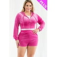 thumbnail image 1 of Saronite Velour Crop Zip Up Soft Long Sleeve Crop Top Hoodie Jacket & Shorts Set, Hot Pink (Women's), 1 of 5