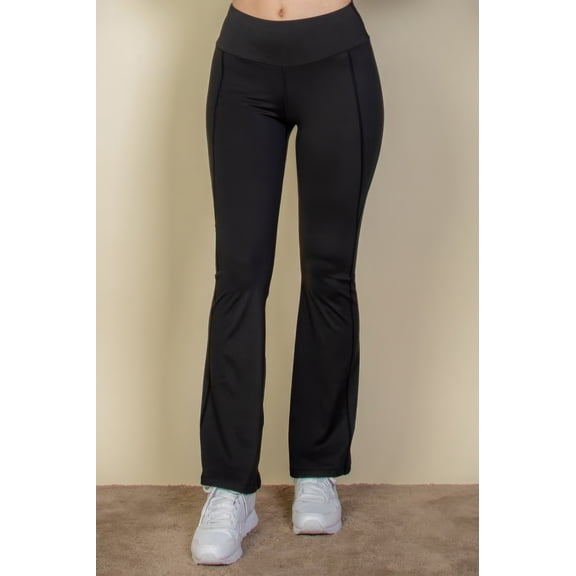 Saronite Wide High Waistband Flare Leg Tight Fit Seamless Pants Leggings, Black (Women's)