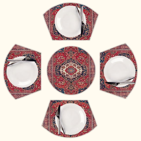 Sarouk Farahan Arak West Persian Rug Print Round Table Placemats Set Of 5 Wedge Table Mats Washable Heat Resistant Place Mat For Dining Table Kitchen Farmhouse Restaurant