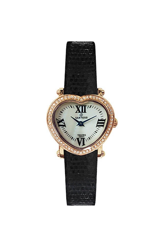 Toledo Heart Face Leather Band Rose Gold Quartz Watch