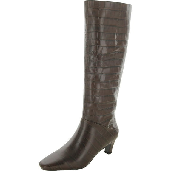 Franco Sarto Women's Andria Pointed Toe Knee High Boot Brown Croco Leather 10M