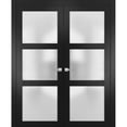 thumbnail image 1 of Sartodoors Lucia 2552 Matte Black Solid French Double Doors with Frosted Glass | Wood Panel Frame with Trim | Sturdy Doors for Closet or Bedroom | 60 x 80 inches, 1 of 7