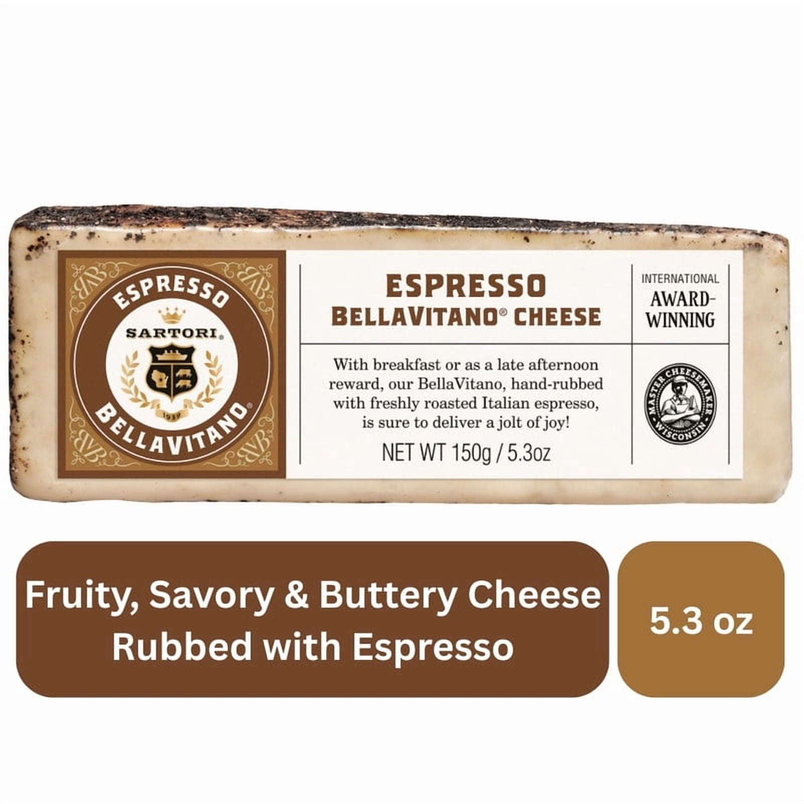 Sartori Espresso BellaVitano Cheese, 5.3 oz, Specialty and Aged Cheese, Espresso Rubbed, Refrigerated