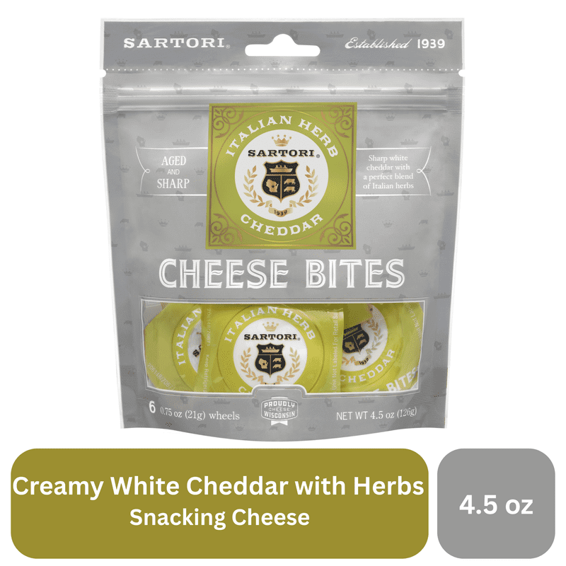 Sartori Italian Herb Cheese Bites, 4.5 oz, Snack Bites, Cheddar Cheese, Refrigerated