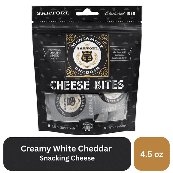Sartori MontAmoré Cheese Bites, 4.5 oz, Snack Bites, Cheddar Cheese, Refrigerated