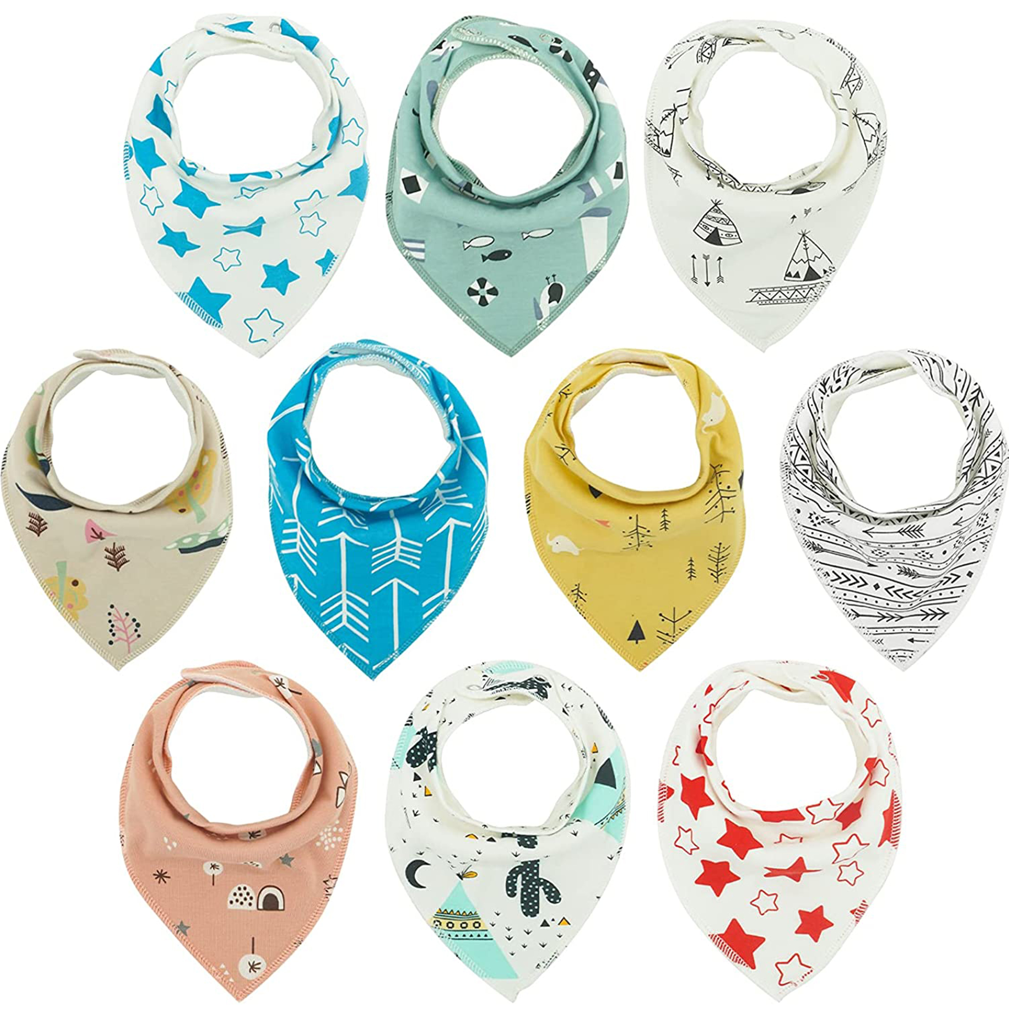 Senxi Soft and Absorbent Baby Bibs Unisex Bandana Scarf Bibs Snaps