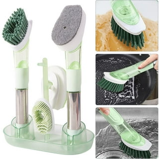BCOOSS Soap Dispensing Dish Brush Set Kitchen Scrubber with Stainless Steel Handle  Scrub Brush with 3 Replaceable Brush Heads and 1 Holder for Sink Pot Pan  Cleaning 