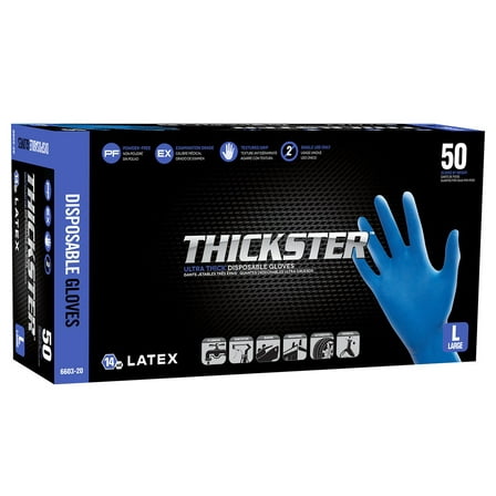 THICKSTER 6604-20 Powder-Free Exam-Grade Latex Disposable Gloves – 14 mil, Size XL, 50/Box