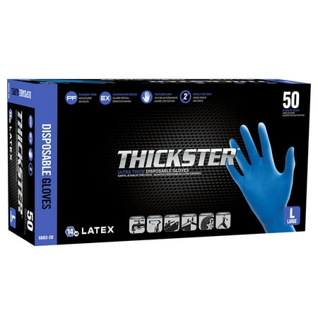 THICKSTER 6604-20 Powder-Free Exam-Grade Latex Disposable Gloves – 14 mil, Size XL, 50/Box