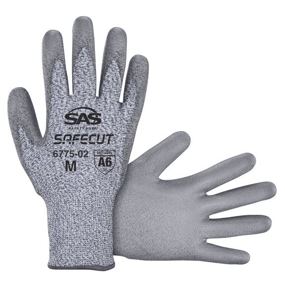 SAS Safety SafeCut HPPE Knit PU Coated Gloves - A6 Cut Level - X-Large