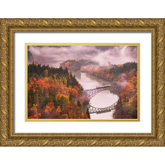 Sasaki, Kei 18x13 Gold Ornate Wood Framed with Double Matting Museum Art Print Titled - Autumn Tadami Line
