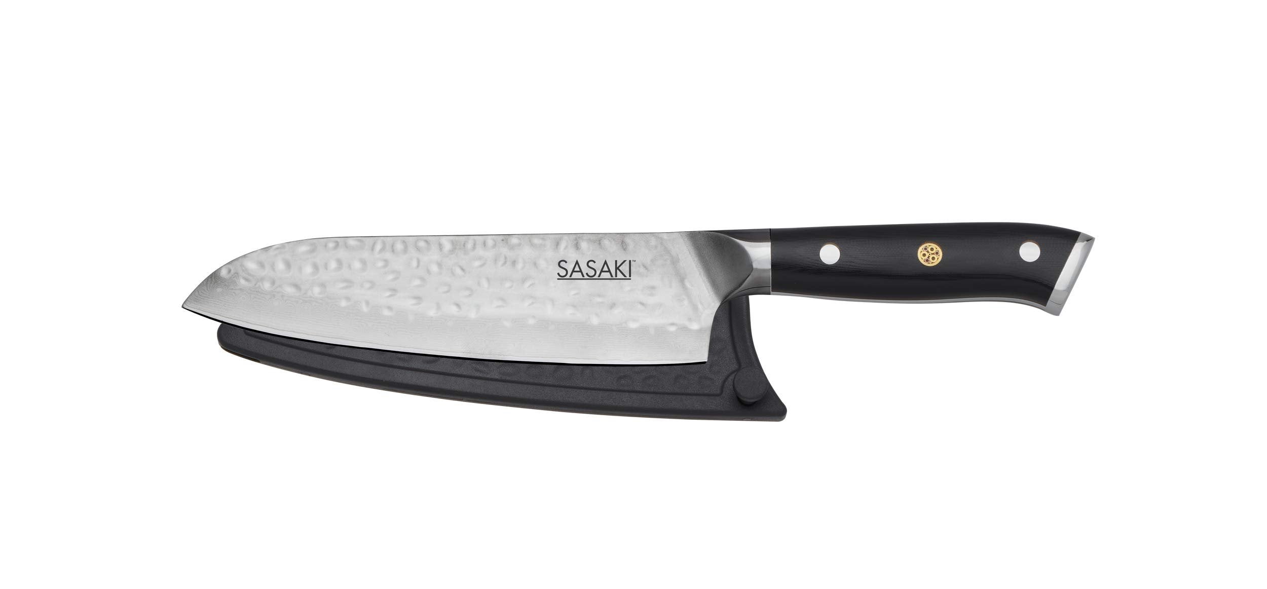 Sasaki Takumi Japanese AUS-10 Stainless Steel Santoku Knife with Locking Sheath, 7 inch, Black