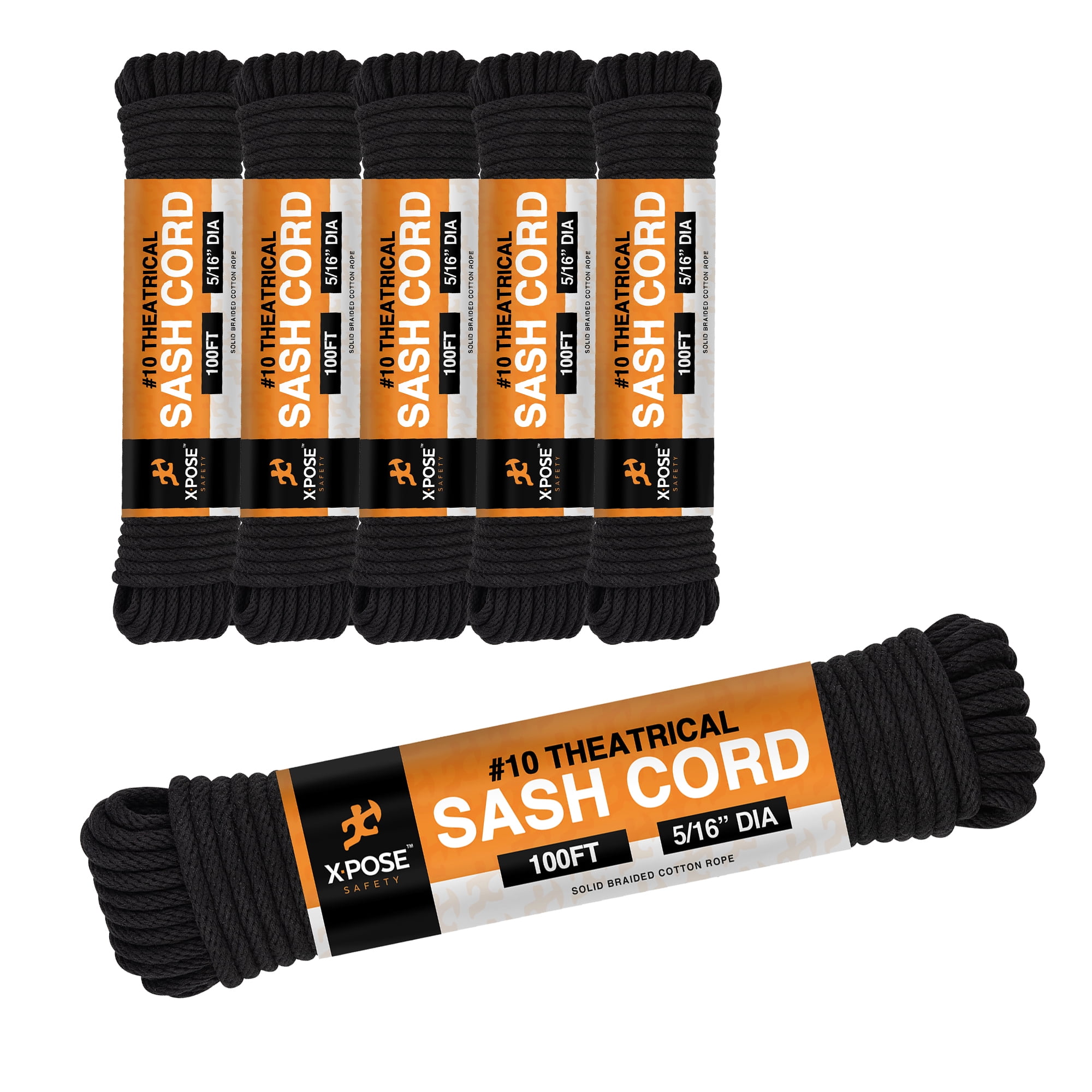 Sash Cord Black Cotton and Nylon Rope 5/16 Inch x 100 Ft Rope