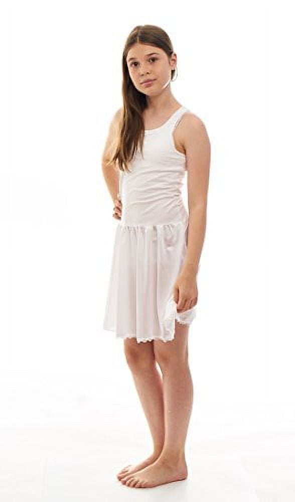 Sash Full Slip Sleeveless Under Dress With Built In Crop Top for Teen Girls  - 95% cotton, 5% Lycra Top (White, 12)