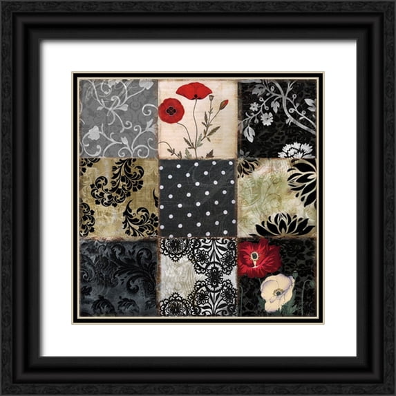 Sasha 12x12 Black Ornate Wood Framed with Double Matting Museum Art Print Titled - Papaveri I