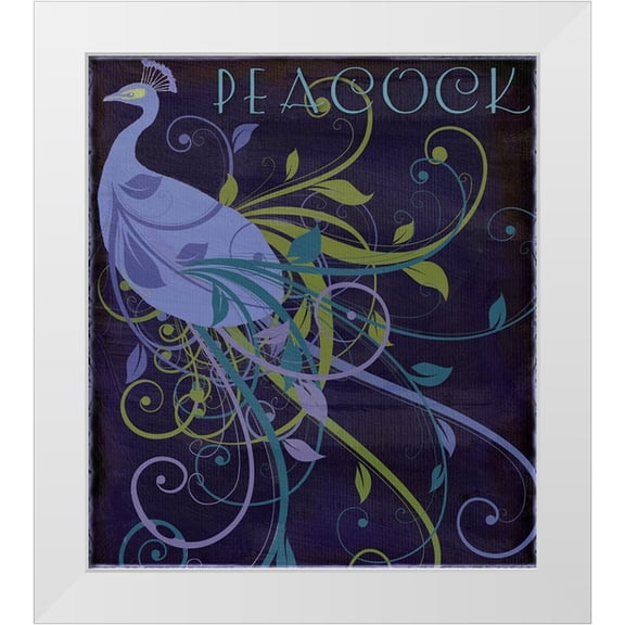 Sasha 12x13 White Modern Wood Framed Museum Art Print Titled - Peacock Nouveau II