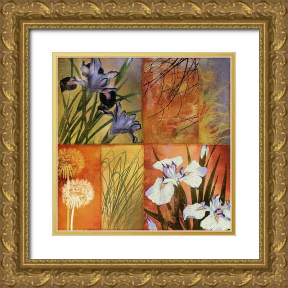 Sasha 15x15 Gold Ornate Wood Framed with Double Matting Museum Art Print Titled - Grasslands I