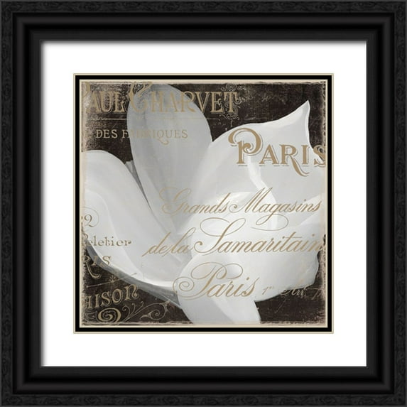 Sasha 20x20 Black Ornate Wood Framed with Double Matting Museum Art Print Titled - Fleurs Blanc II