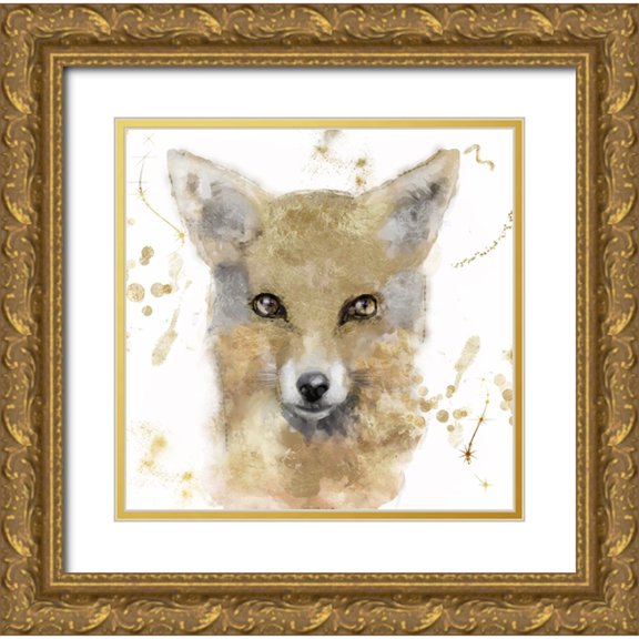 Sasha 20x20 Gold Ornate Wood Framed with Double Matting Museum Art Print Titled - Golden Forest - Fox