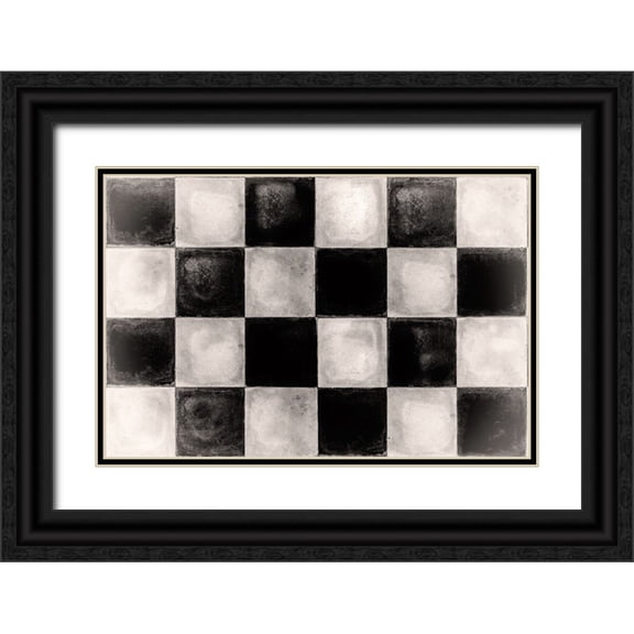 Sasha 24x17 Black Ornate Wood Framed with Double Matting Museum Art Print Titled - Floor Mat Checkerboard Tile