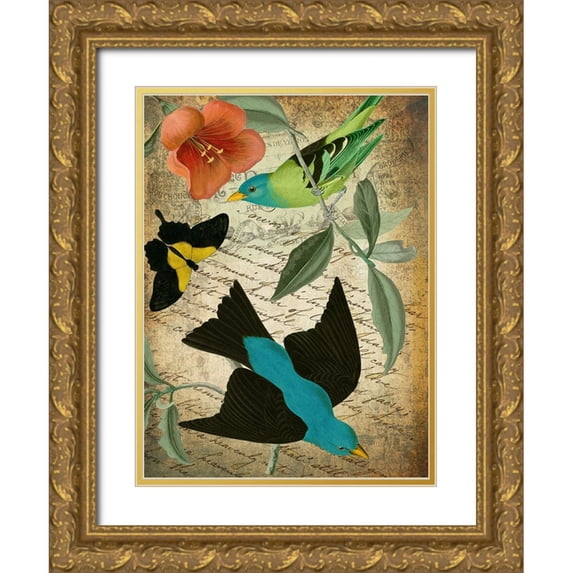 Sasha 25x32 Gold Ornate Wood Framed with Double Matting Museum Art Print Titled - Petals and Wings I