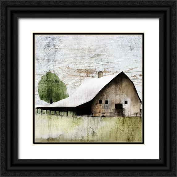 Sasha 26x26 Black Ornate Wood Framed with Double Matting Museum Art Print Titled - The White Barn II