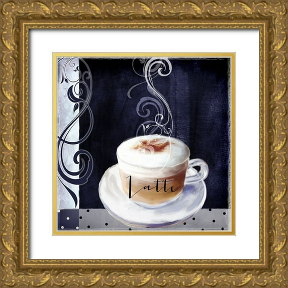 Sasha 26x26 Gold Ornate Wood Framed with Double Matting Museum Art Print Titled - Cafe Blue II