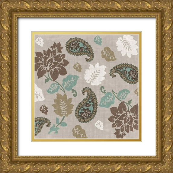 Sasha 26x26 Gold Ornate Wood Framed with Double Matting Museum Art Print Titled - Paisley Floral I
