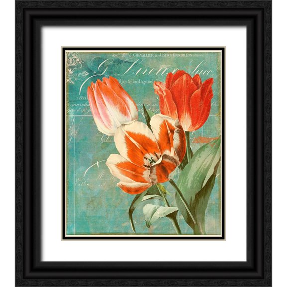 Sasha 26x30 Black Ornate Wood Framed with Double Matting Museum Art Print Titled - Tulips Ablaze II
