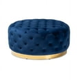 thumbnail image 1 of Baxton Studio Sasha Glam and Luxe Royal Blue Velvet Fabric Upholstered Gold Finished Round Cocktail Ottoman, 1 of 6