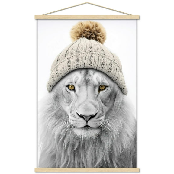 Sasha - Lion In Winter Wall Poster with Magnetic Frame, 22.375" x 34"