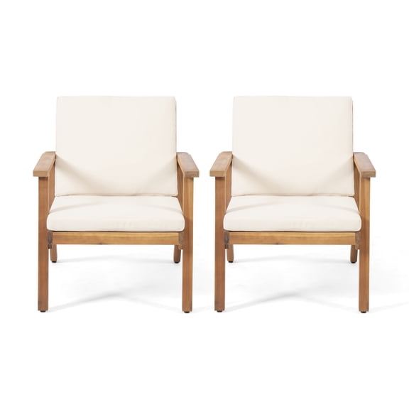 Sasha Modern Acacia Wood Club Chairs with Water-Resistant Cushions Brown Patina/Cream (Set of 2)