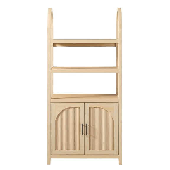 Sasha Modern Arched Bookshelf Cabinet with Reeded Doors, Coastal Oak