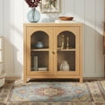 thumbnail image 1 of Sasha Modern Arched Glass Accent Cabinet with Brass Hardware, English Oak, 1 of 15