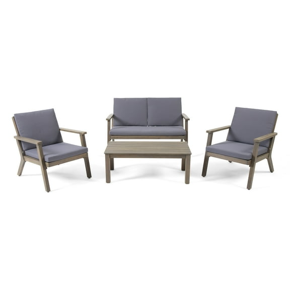 Noble House Temecula Outdoor  4 Seater Chat Set  Gray and Dark Gray