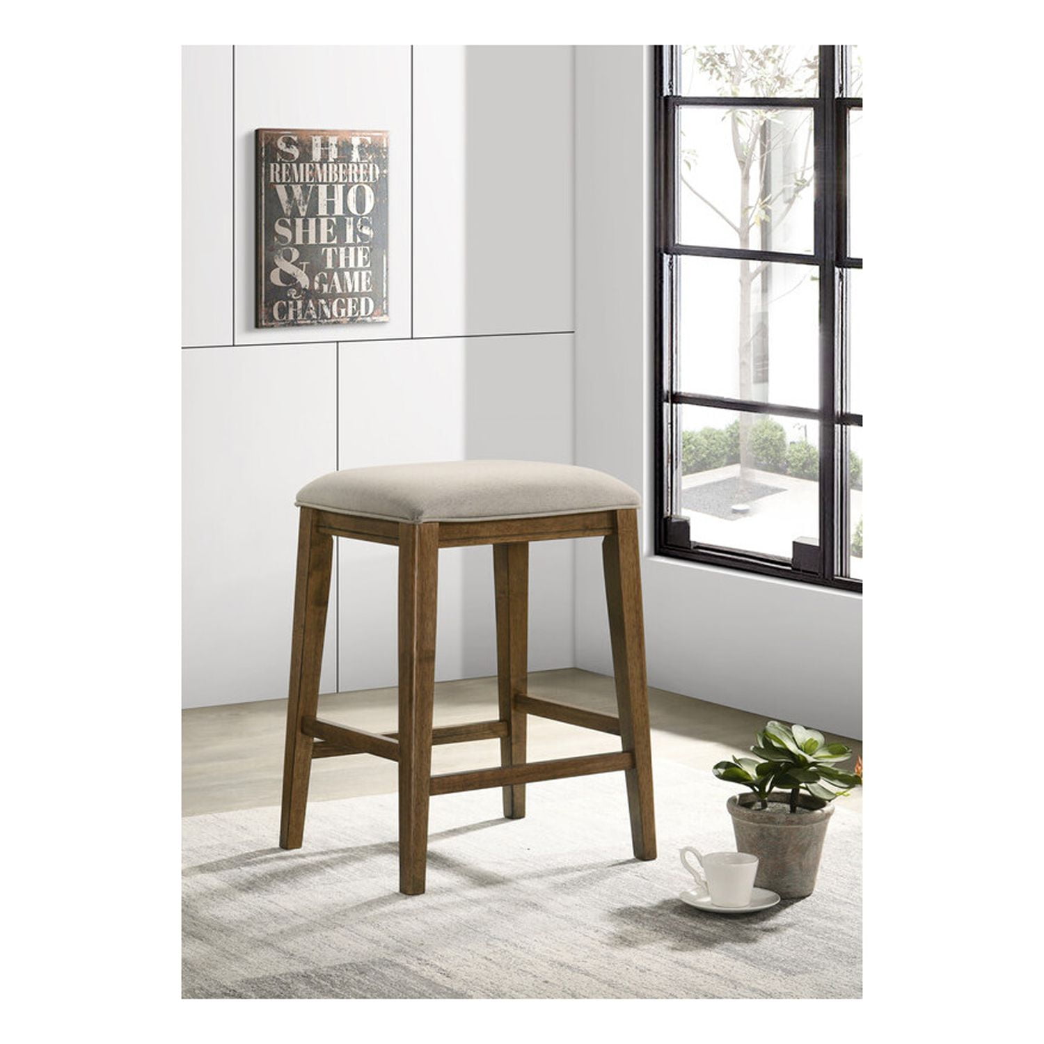 Sasha 17" Walnut Backless Counter Height Stool with Upholstered Seat