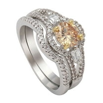 Sasha Wedding Ring Set for Women Champagne Cz Engagement Matching Band Ginger Lyne Collection