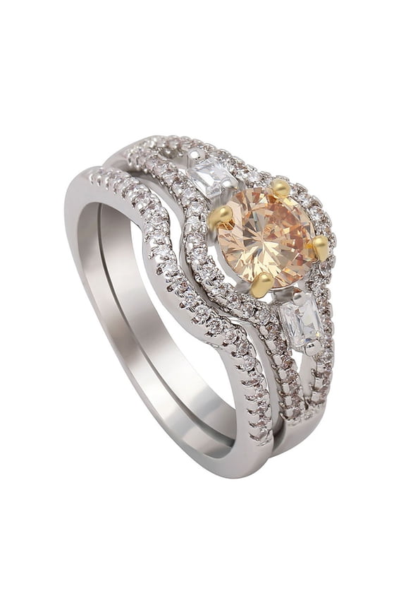 Sasha Wedding Ring Set for Women Champagne Cz Engagement Matching Band Ginger Lyne Collection