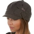 thumbnail image 1 of Sasha Wool Newsboy Cabbie Hat with Button Flower - Charcoal - One Size, 1 of 3