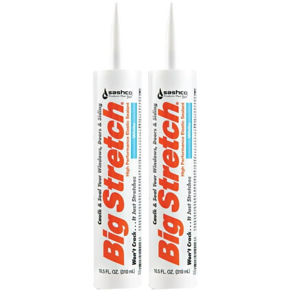 Sashco 10016 10.5oz Big Stretch High Performance Interior Exterior Weatherproof Seal Caulk - White - 2 Pack