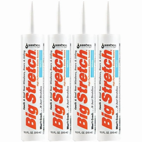 Sashco 10016 10.5oz Big Stretch High Performance Interior Exterior Weatherproof Seal Caulk - White - 4 Pack