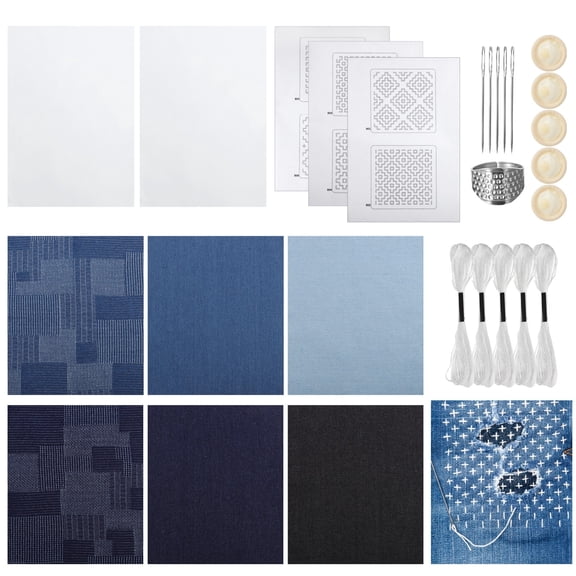 Sashiko Embroidery Kit, Beginners Sashiko Supplies, Water-Soluble Fabric, Pure Cloth Stencil Templates, Transfer Embroidery for DIY Crafts