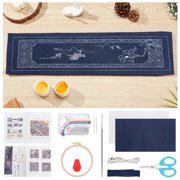 Sashiko Embroidery Kit for Beginners with Thread and Needles - Navy Blue Tea Mat Sewing Supplies
