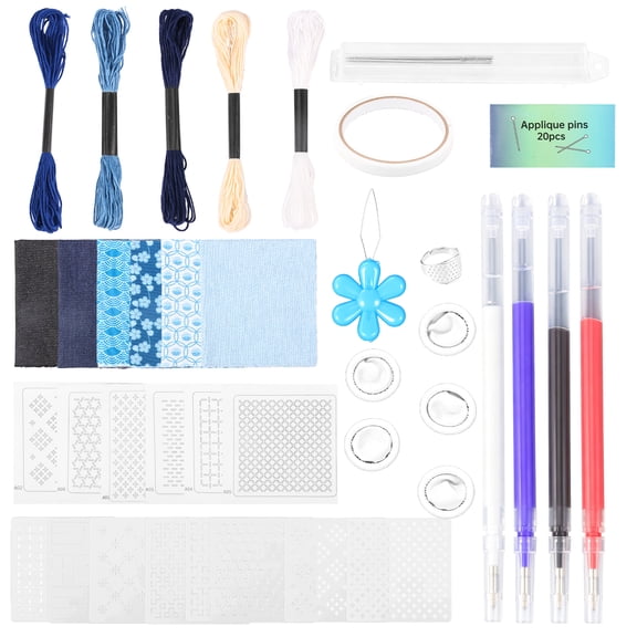 Sashiko Embroidery Starter Kit - Complete Hand Quilting & Visible Mending Supplies (Includes Thread, Needles, Thimble, Fabric & Finger Cots)